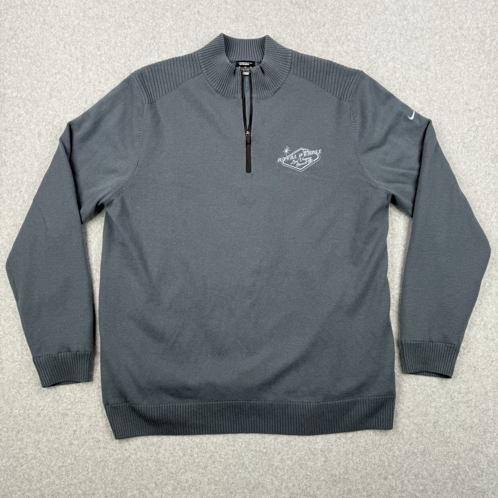 Nike Golf Sweater Mens XL Blue Wool Blend 1/4‎ Zip Performance Wind Stopper